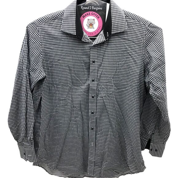 CHRISTIAN AUJARD Button Shirt Mens 2XLT Black White Houndstooth Flip Cuffs - Picture 1 of 7